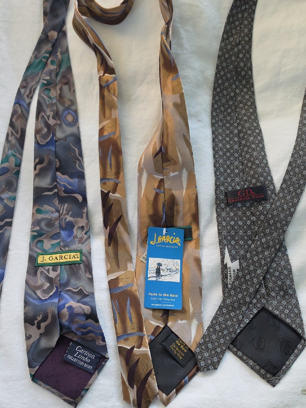 J. Garcia Trio of Abstract Pattern Silk Ties